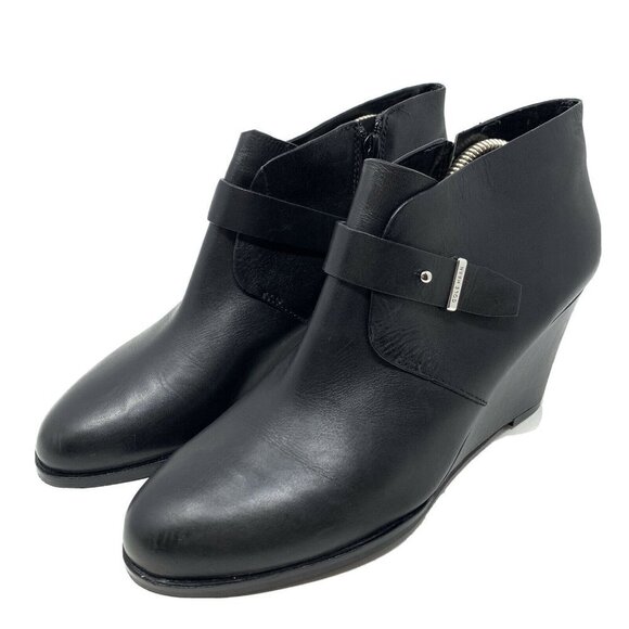 Cole Haan 9.5 Rand Booties Black Leather Wedge Ank - Picture 3 of 9